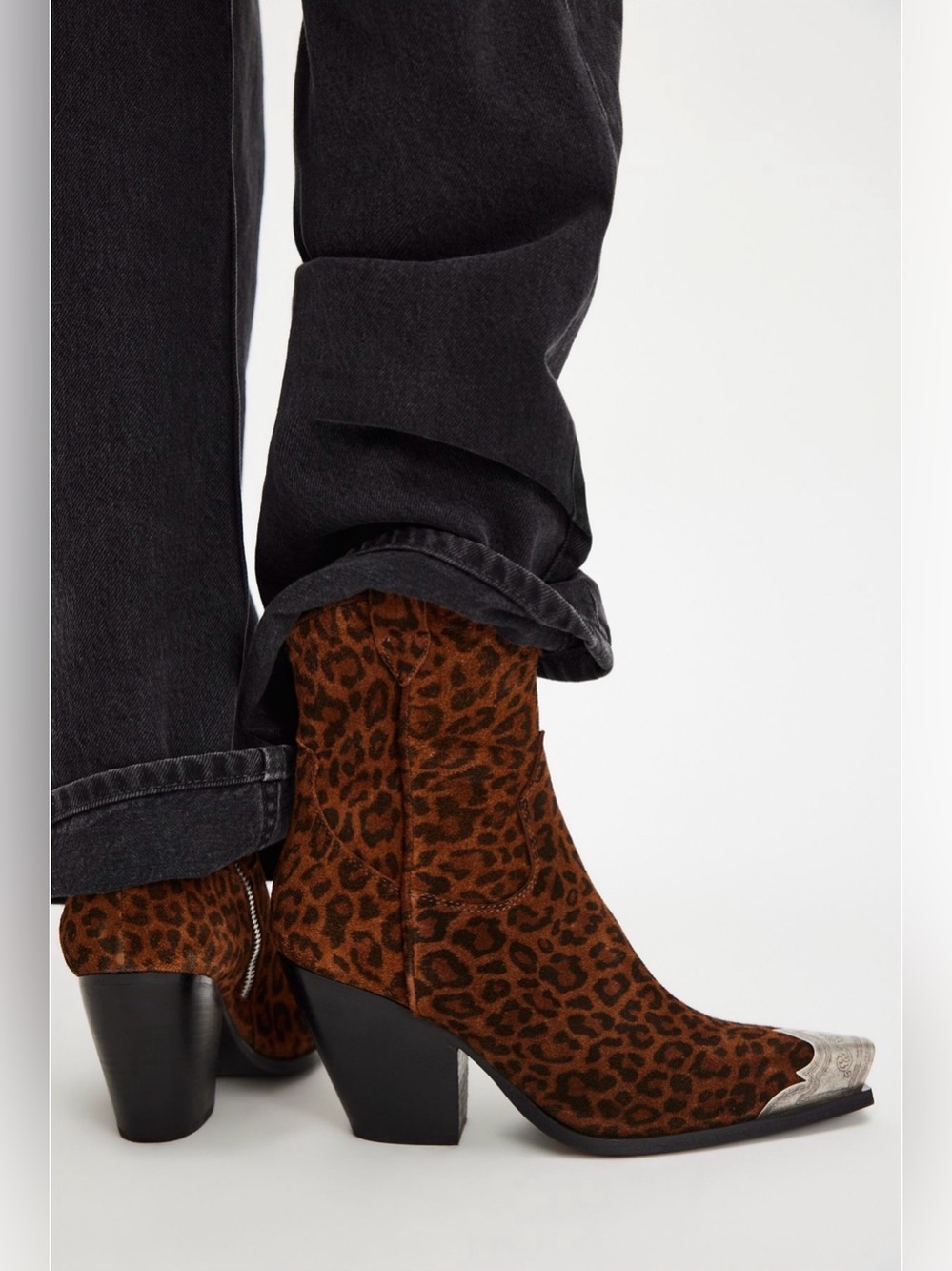 Free People Brayden Leo Western Boots Leopard Leather Suede NIB NWT Size 8.5